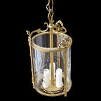 Lustre plafonnier lanterne cage 3 lumières verre bronze doré vintage