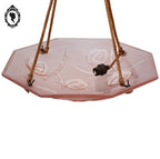 Lustre suspension vasque coupe en verre rose Degué ancien fleuri corde Art Décoration