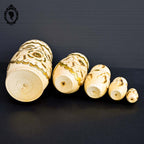 Matriochkas 5 poupées Russes gigognes bois naturelle doré argent