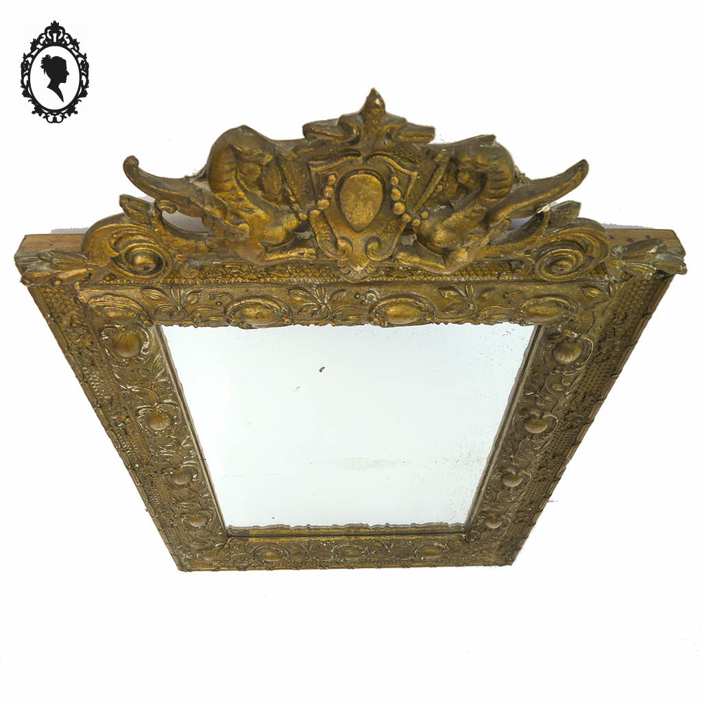 Miroir ancien avec fronton chimère phénix doré style Régence ou Napoléon 3 H 60 cm