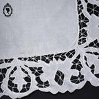 Mouchoir fil de lin blanc ancien ajouré broderie Marthe