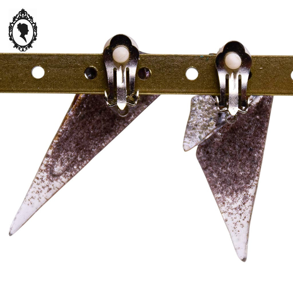 Boucles d’oreille Créateur design verre asymétrique violet doré à clip vintage