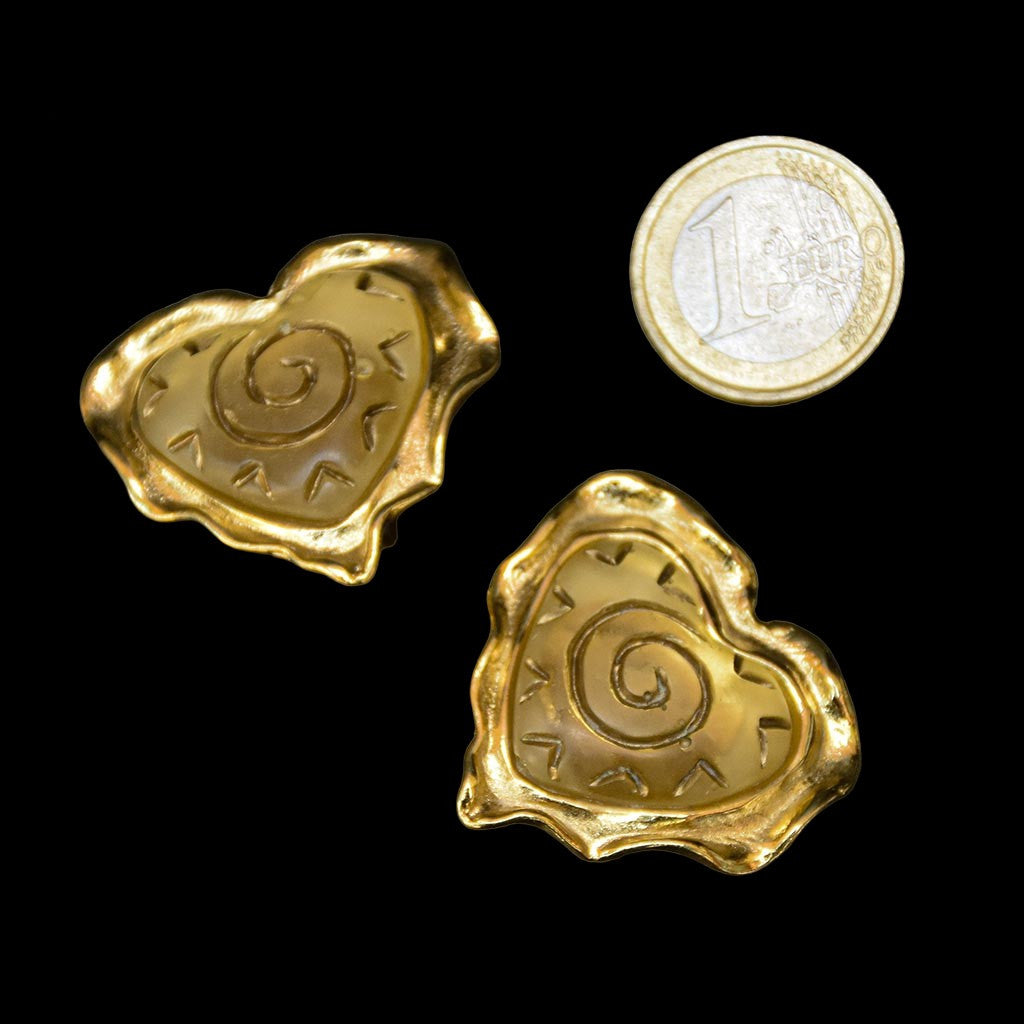 Paire de boucles d’oreilles Jacky de G cœur soleil bombé métal doré à clips bijoux vintage