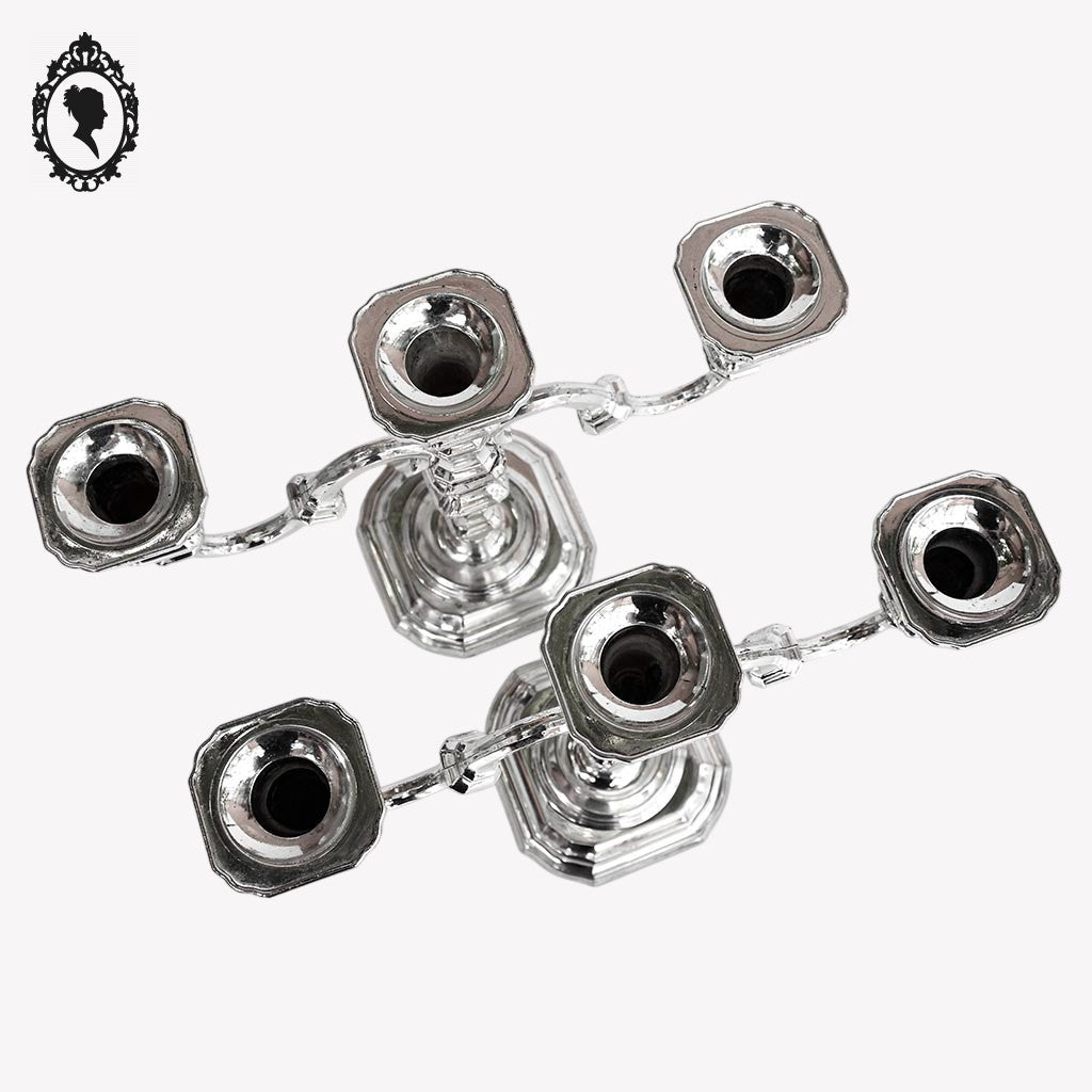 Paire de bougeoir à poser 3 feux ou 3 bougies métal gris BMF vintage
