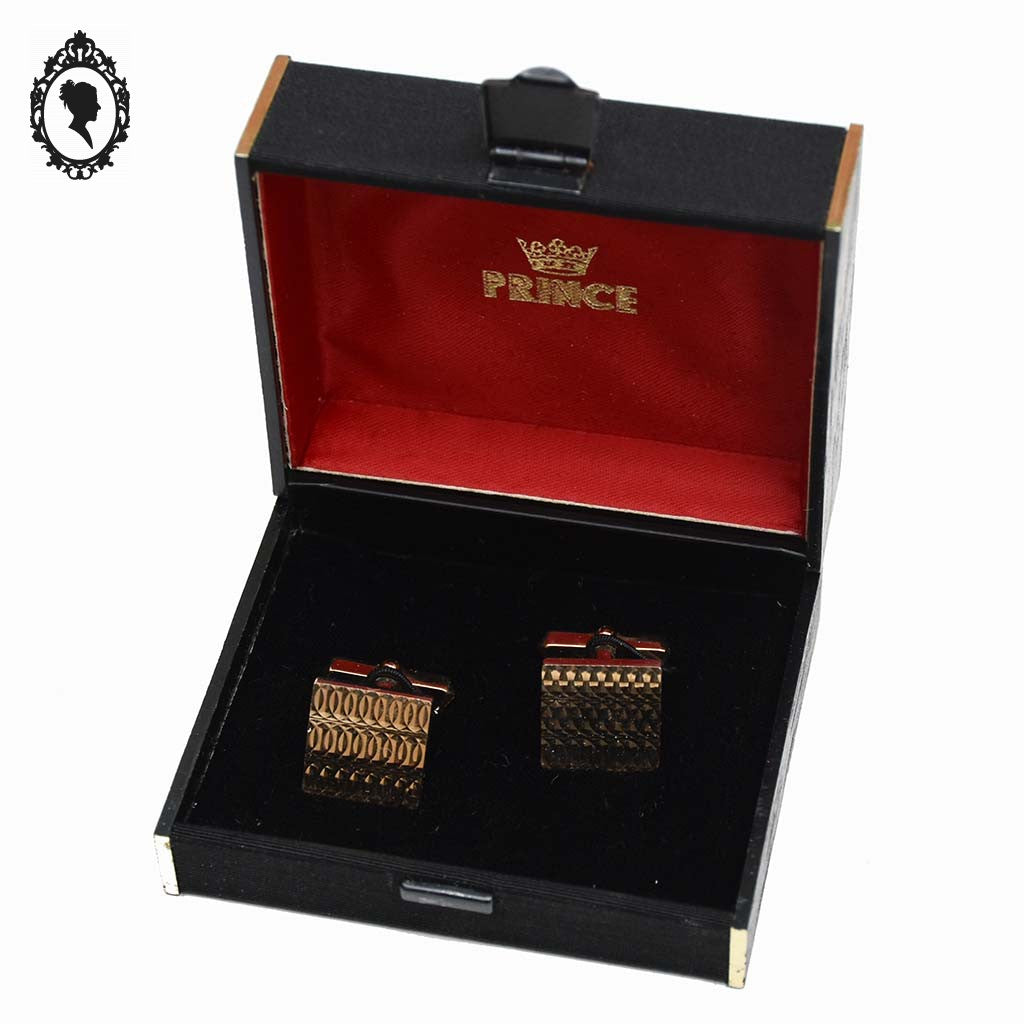 Paire de boutons de manchette Prince doré carré Vénus VINTAGE
