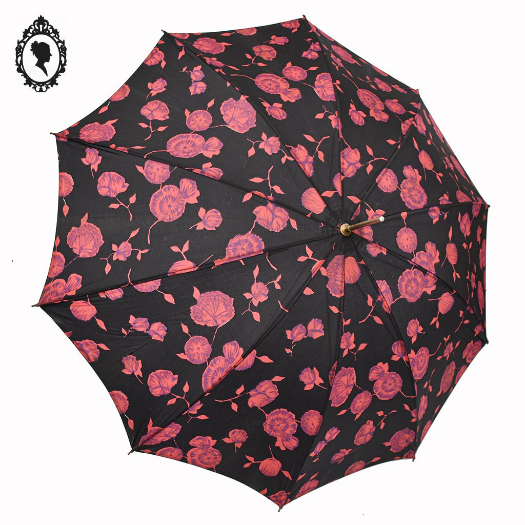 Parapluie fleuri rouge noir Nail Europ collection vintage