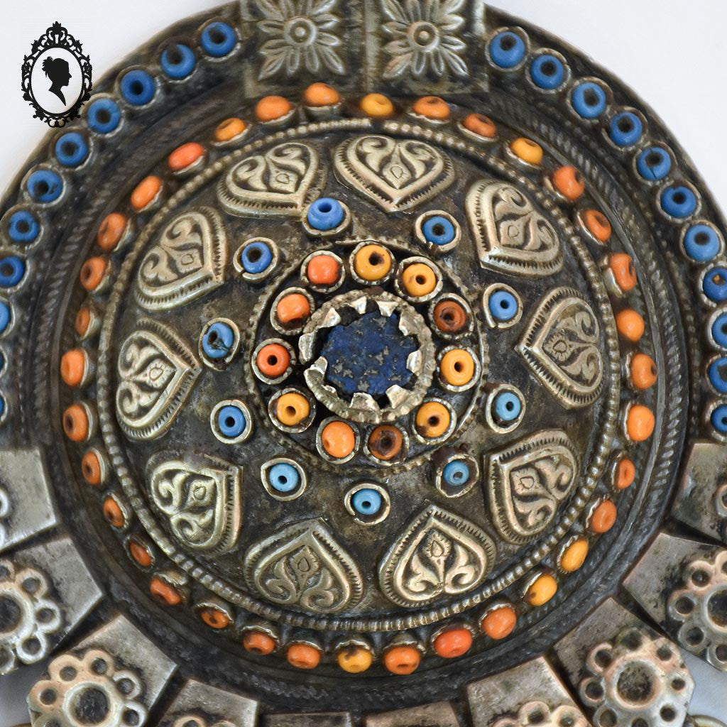 Pendentif collier ethnique métal antique H 16 cm nomade vintage ancien