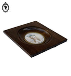 Petit cadre miniature portrait médaillon femme élégante sur ivoire ancien