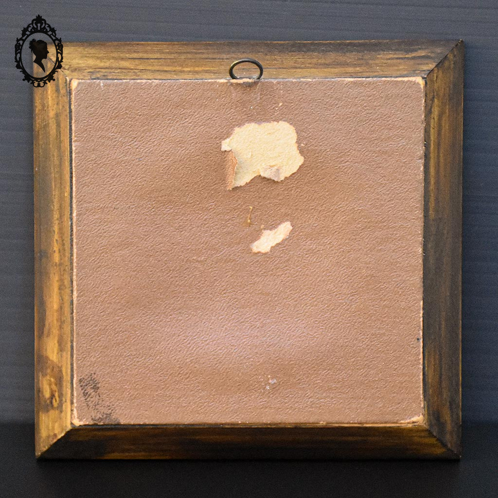 Petit cadre miniature portrait médaillon femme rousse sur ivoire signé JR ancien