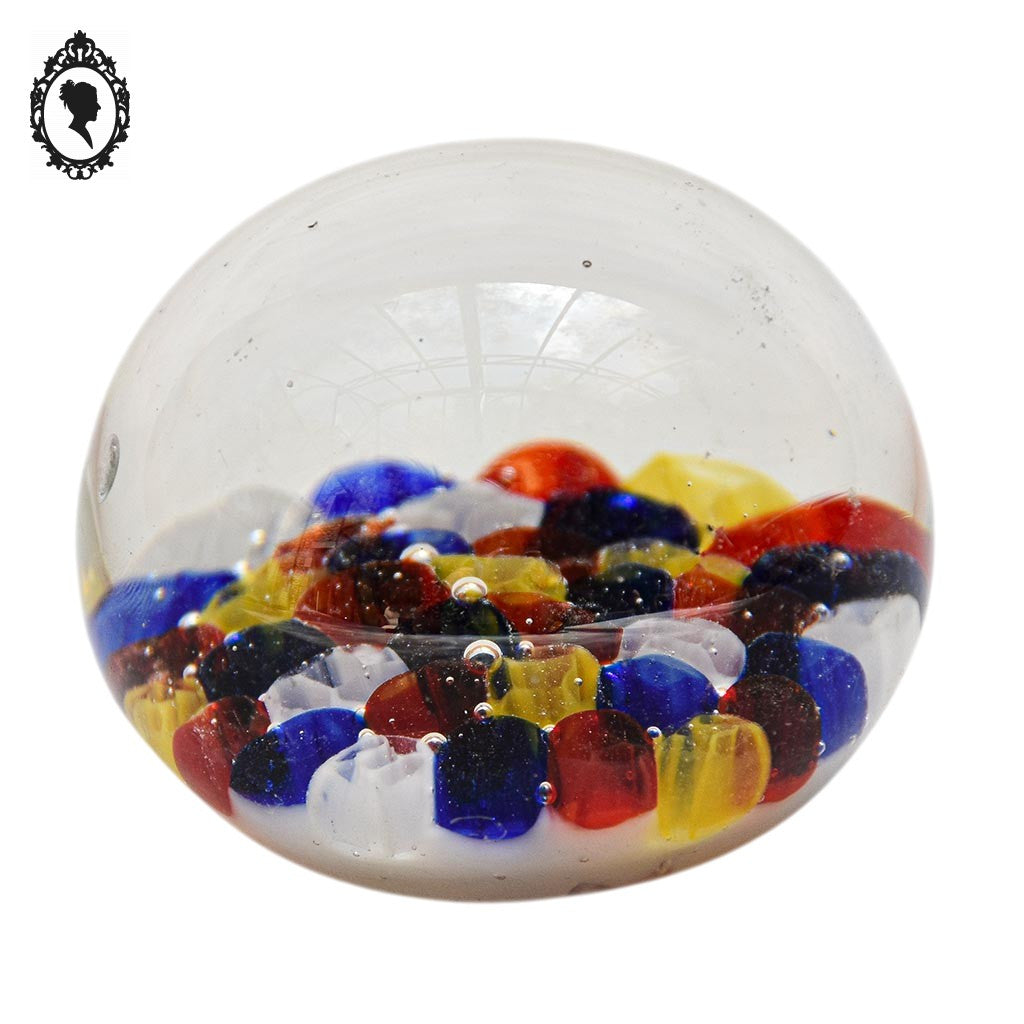Petite boule sulfure mille fleurs Millefiori presse papier en verre polychrome vintage