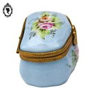 Pilulier boite romantique bleue fleurie dorée porcelaine vintage