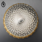 Plafonnier lustre demi sphère pointe diamant verre laiton vintage