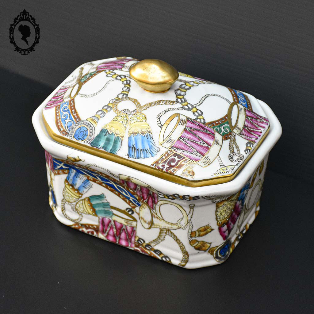 Rare terrine porcelaine passementerie tambour corne de chasse asiatique ancienne ART D’ASIE