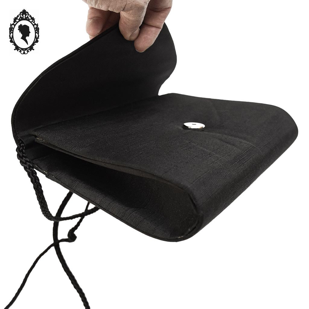 Sac à main pochette tissu noir femme chic vintage soirée