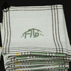 Service 12 serviettes et nappe écossaises vertes jaune lettre monogramme AG AE vintage