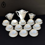 Service 12 tasses à café pots cafetière sucrier porcelaine fine UC Limoges blanc doré
