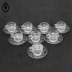 Service 8 tasses et sous tasses à café Arcopal France verre blanc transparent vintage