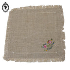 Service nappe et 10 serviettes à thé café lin broderie bucolique fleurie vintage