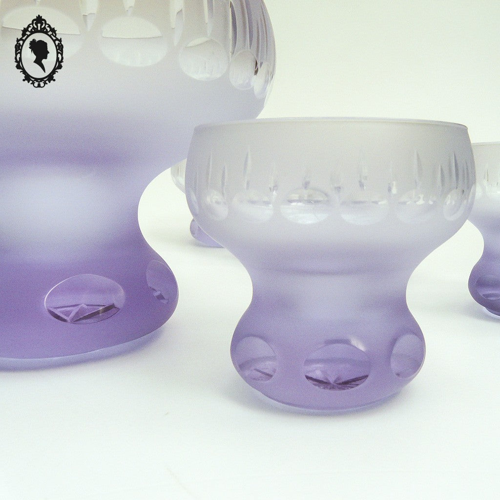 Rare service à dessert coupe et 5 coupelles en cristal violet ancien Art Déco