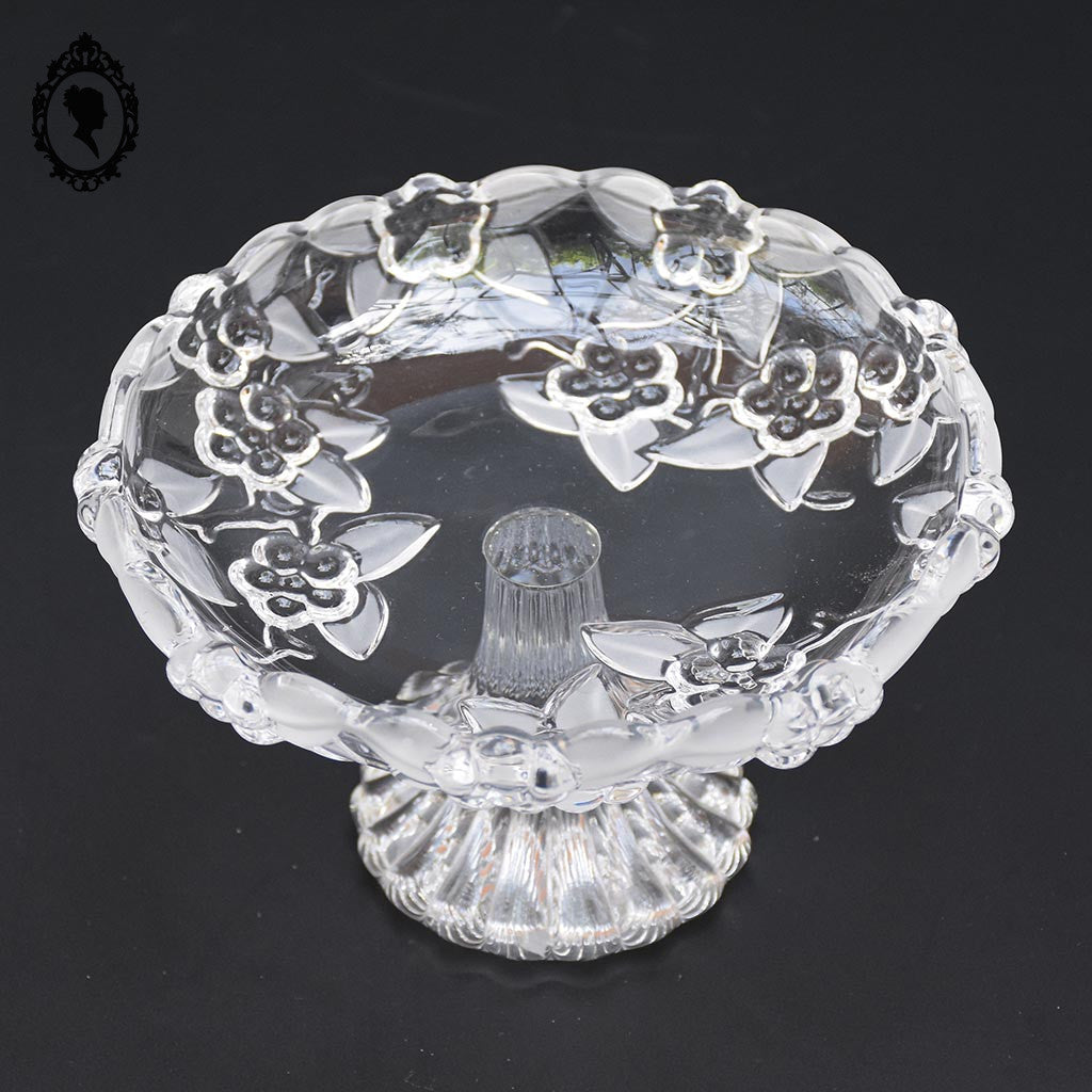 Superbe petit compotier coupelle coupe serviteur plat sur pied en verre moulé vintage