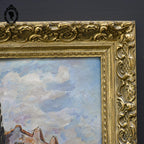 Tableau peinture à l’huile paysage mas Provence signé Guerard sur isorel vintage