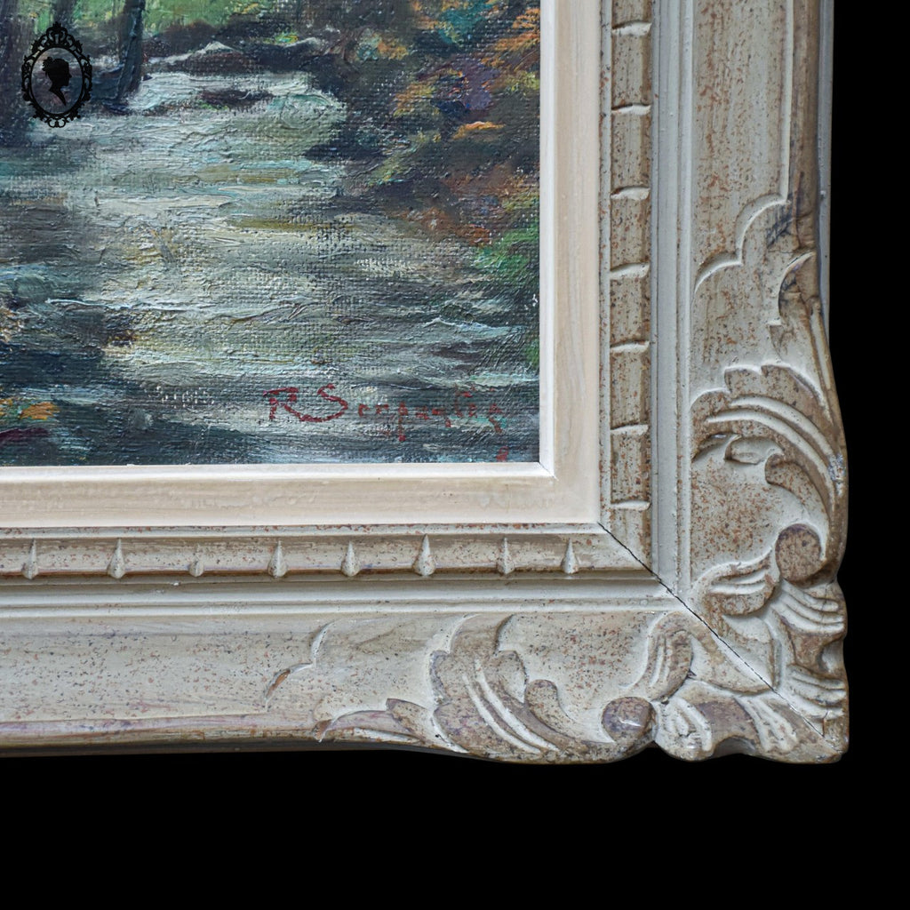 Tableau peinture à l’huile paysage signé Roger Serpantié sur isorel vintage