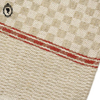 Torchon tramé pur fil de lin beige à liteau rouge ancien et Neuf