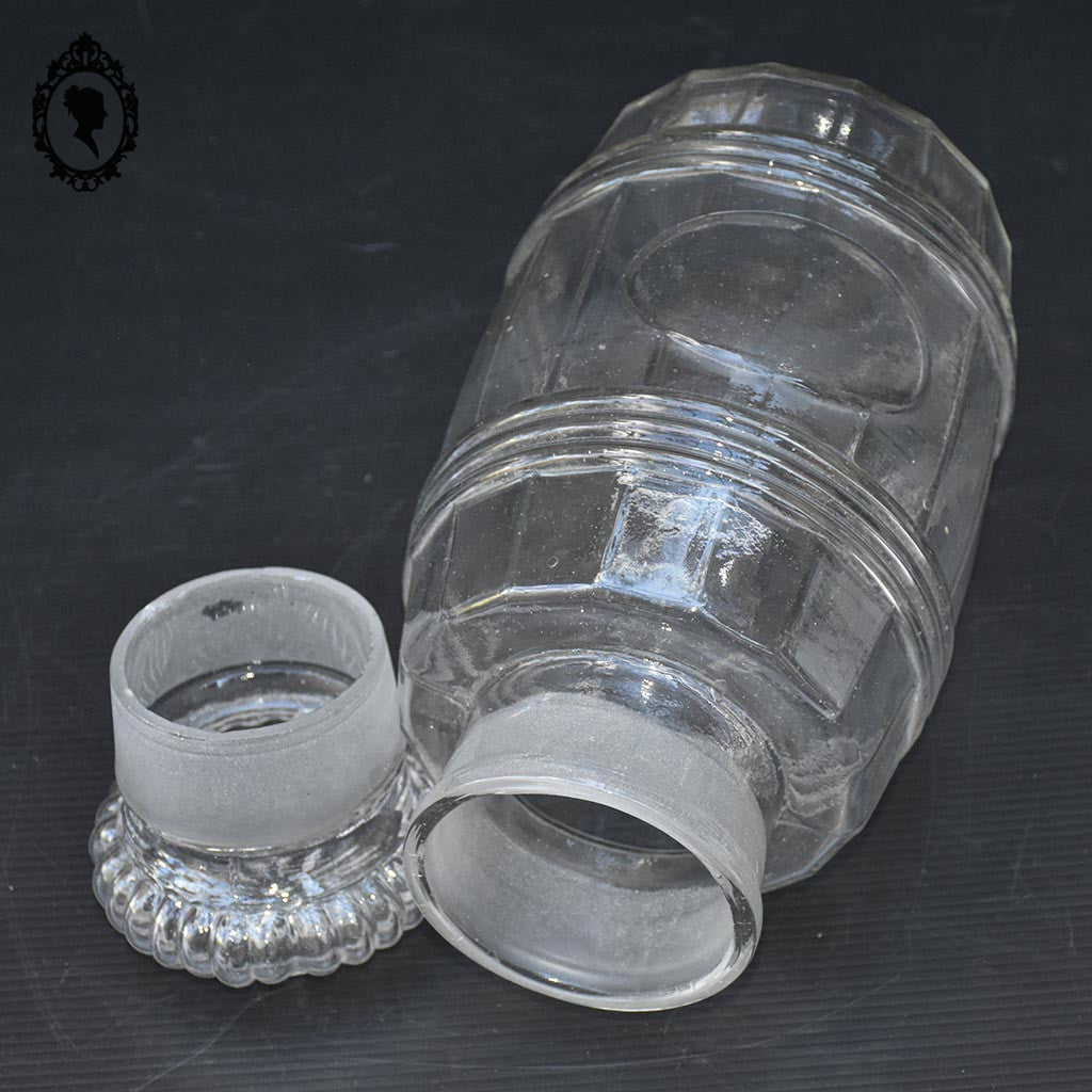 Pot en verre soufflé flacon Apothicaire pharmacie couvercle forme tonneau ancien