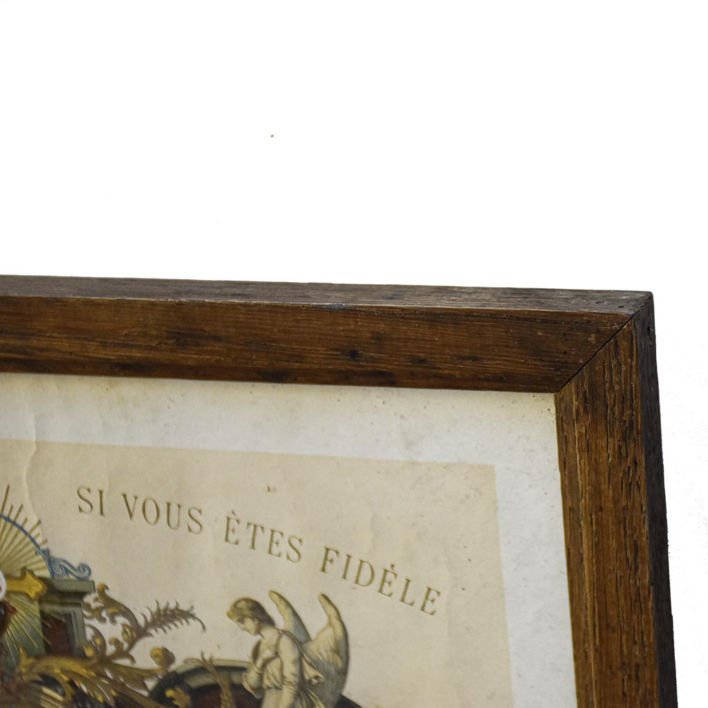 Cadre en bois avec un Souvenir certificat religieux de communion solennelle 1922 — Bouasse-Lebel