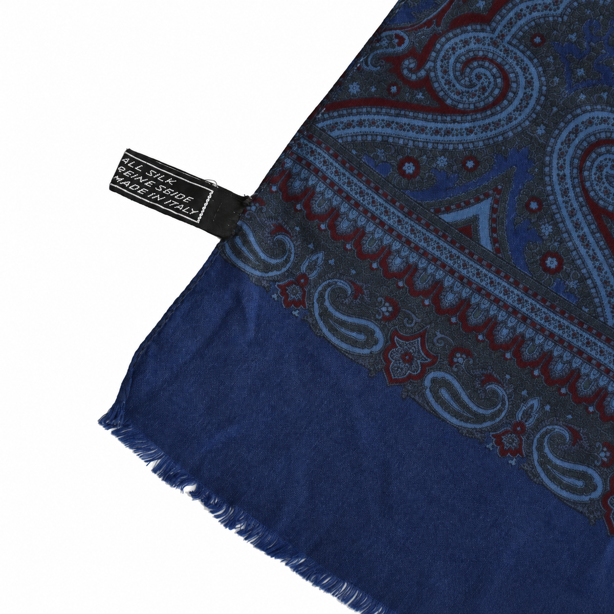 Foulard Pierre Cardin 100 % soie bleu marine à motifs cachemire Made in Italy