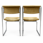 Paire de chaises traîneaux en velours côtelé ocre et métal tubulaire chromé vintage 1970