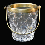 Petit seau à glaçons vintage en cristal ciselé et laiton doré avec anse