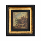 Petit tableau scène d’auberge – Cadre noir et doré bois vintage, style Napoléon III