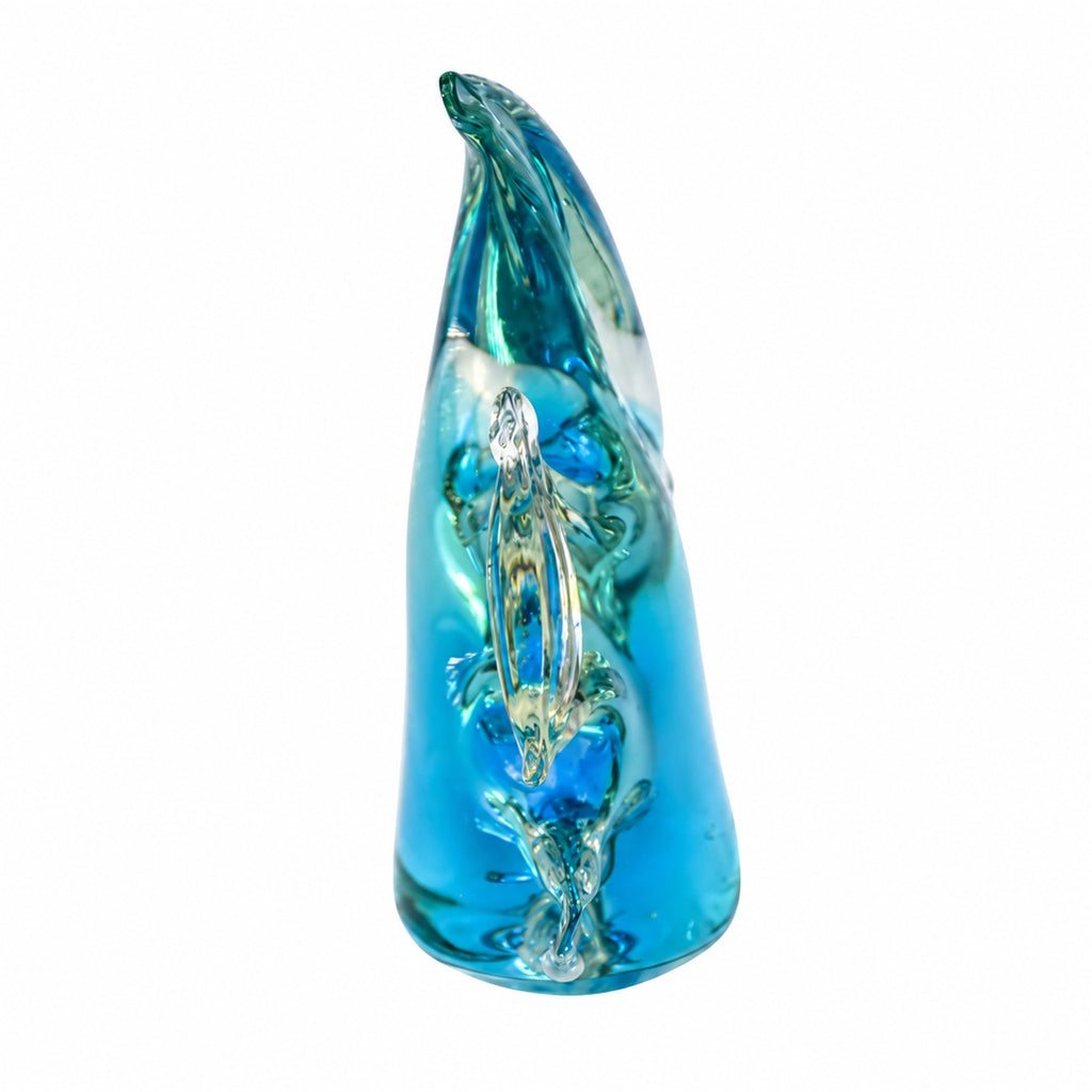 Poisson décoratif en verre bleu turquoise et transparent H 10 cm