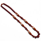 Sautoir perles en bakélite bordeaux et caramel – Art déco, 79,5 cm ancien vintage