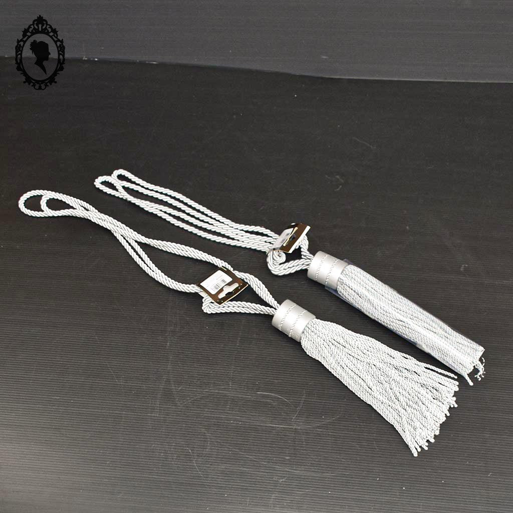 2 grosses embrasses pompon gland de clé cordon gris passementerie pour rideau style Houles neuf