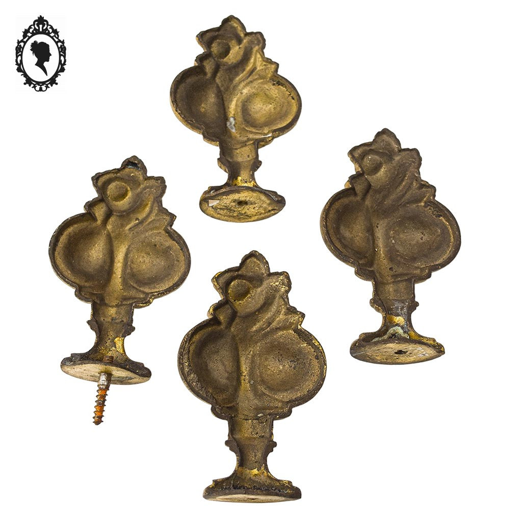 2 paires d’embouts de rideau anciens ornementations rose feuillage Art déco bronze doré
