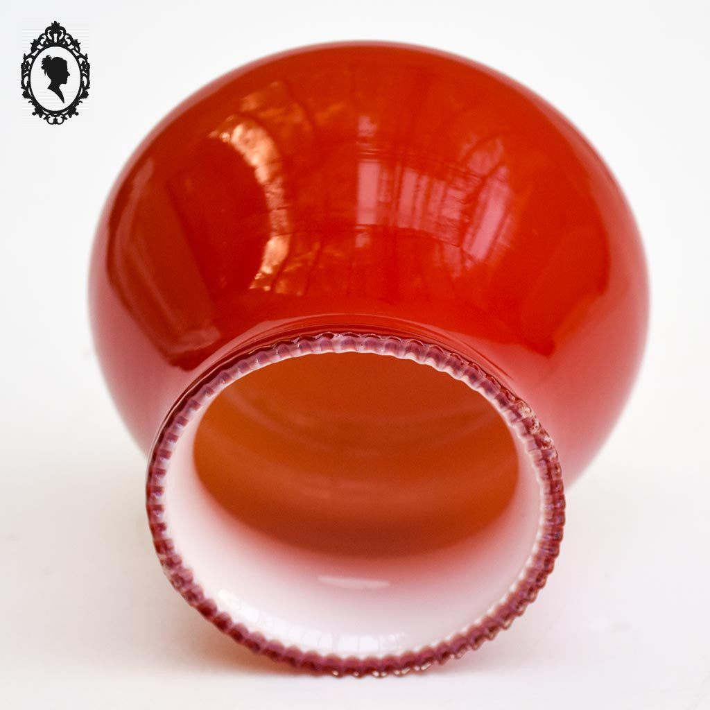 Abat jour tulipe globe rond en verre opaline rouge vintage année 70