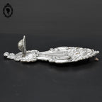 Bénitier avec croix et anges gris argenté en métal régule ancien