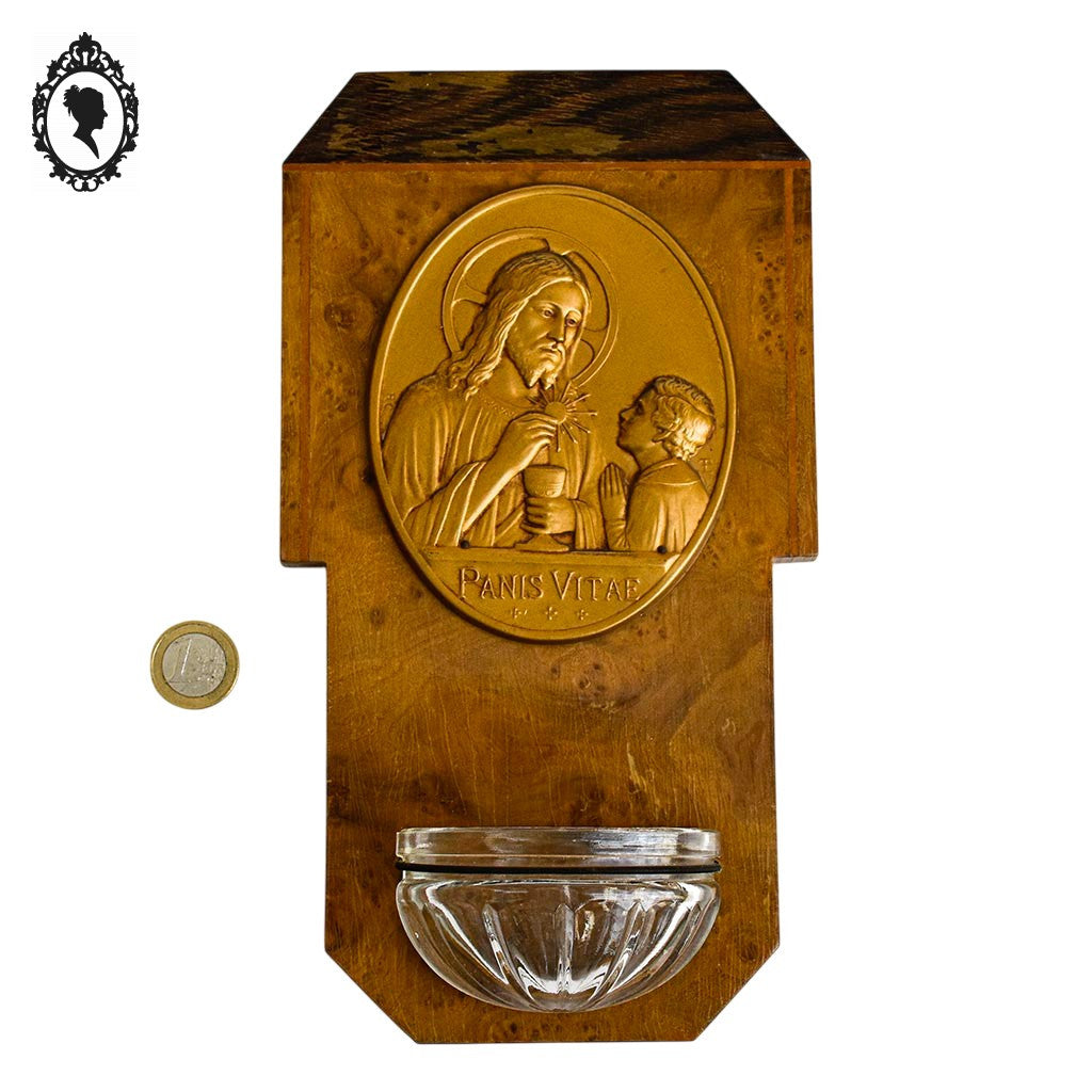 Bénitier christ Panis Vitaé en bois vintage