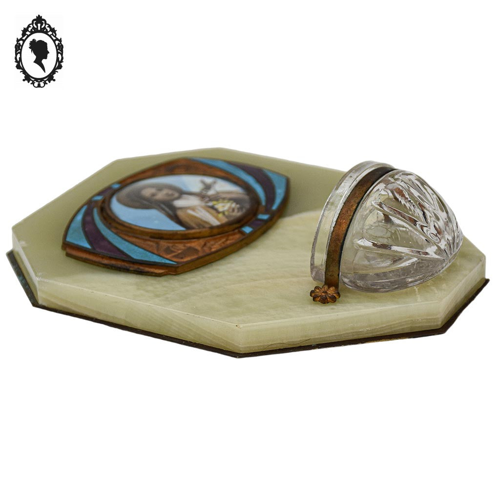 Bénitier mural Sainte Bernadette marbre onyx vert art déco ancien