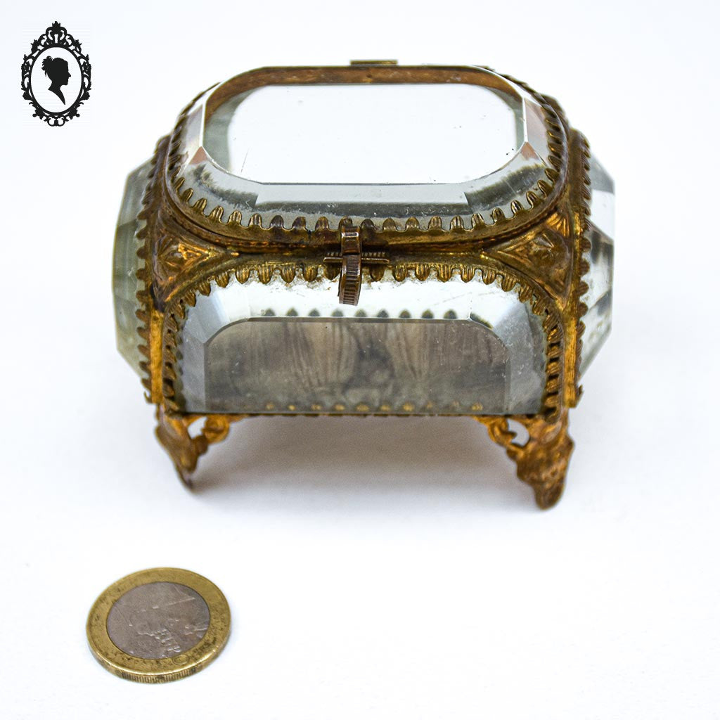 Boite à bijoux coffret 5 verres biseautés Napoléon III ancienne