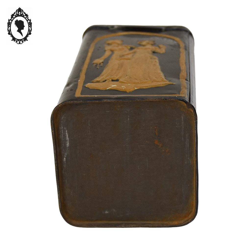 Boite ancienne à biscuits ou autre en fer art déco Art nouveau noir doré poignée porcelaine collection
