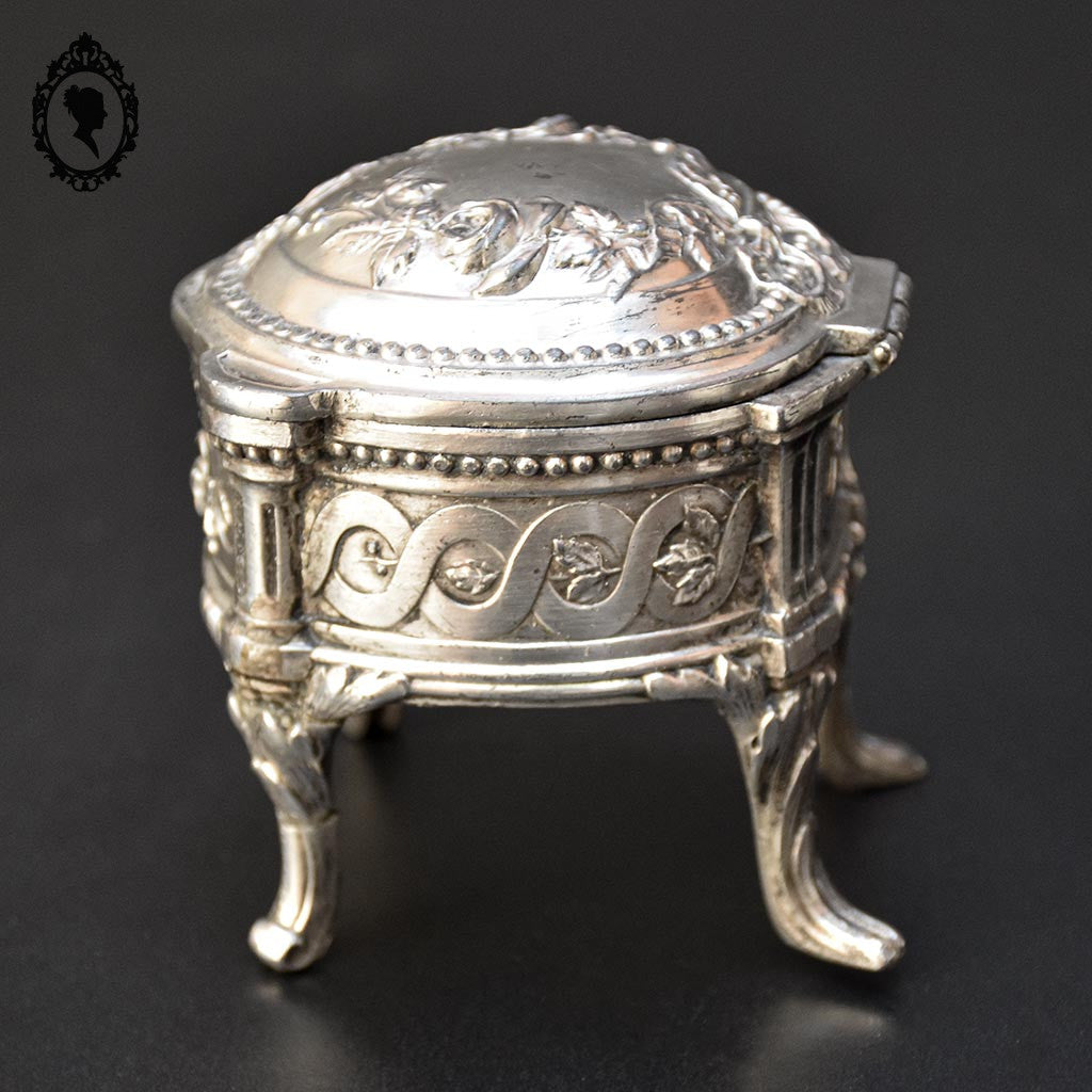Boite ou coffret à bijoux métal gris forme commode vintage ancienne
