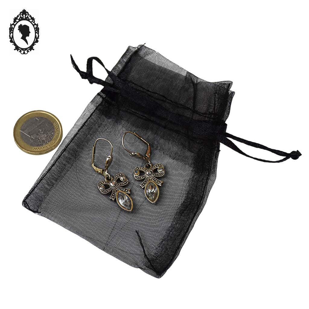 Boucles d’oreilles percées nœud avec strass marcassite pampilles métal gris