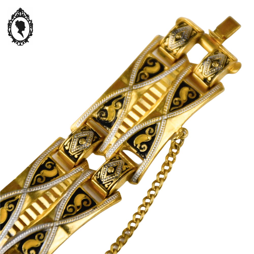 Bracelet doré à maillon damascène fantaisie vintage