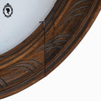 Cadre ovale en bois sculpté massif fronton arabesques + vitre verre