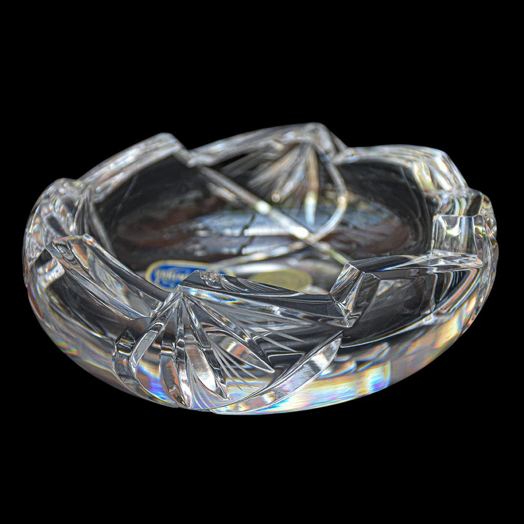 Cendrier Bohemia crystal blanc épais rond ciselé vintage