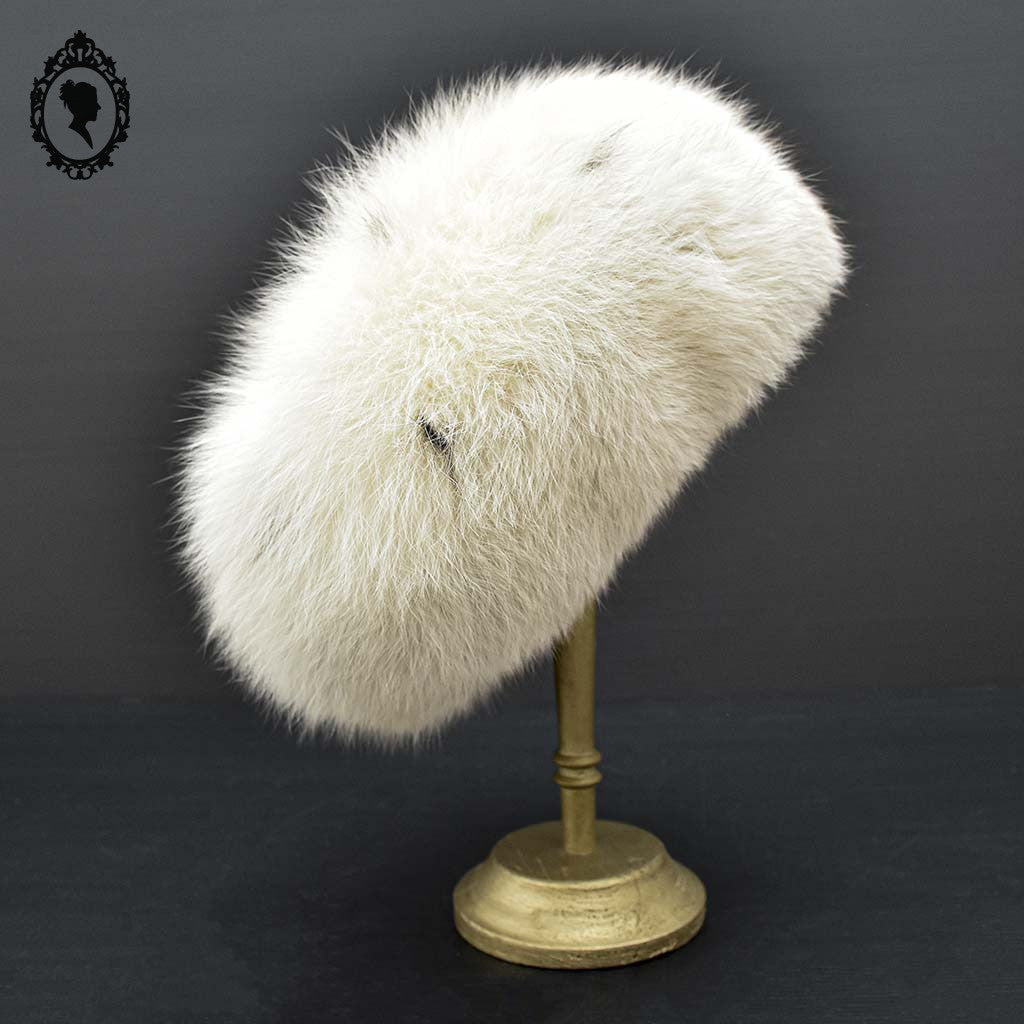 Chapeau toque véritable fourrure blanche pour femme vintage T 60 61