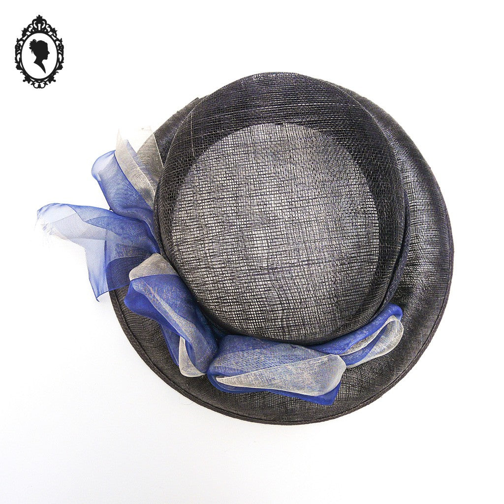 Chic Chapeau femme cérémonie bleu marine JOA NELL sisal paille NEUF Taille S ou 55 cm
